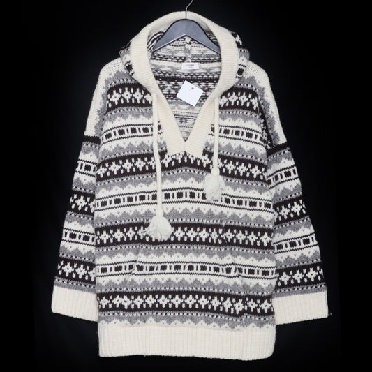 CELINE 21AW Baja Fair Isle Shetland Wool Hoodie Ivory Knit Size M