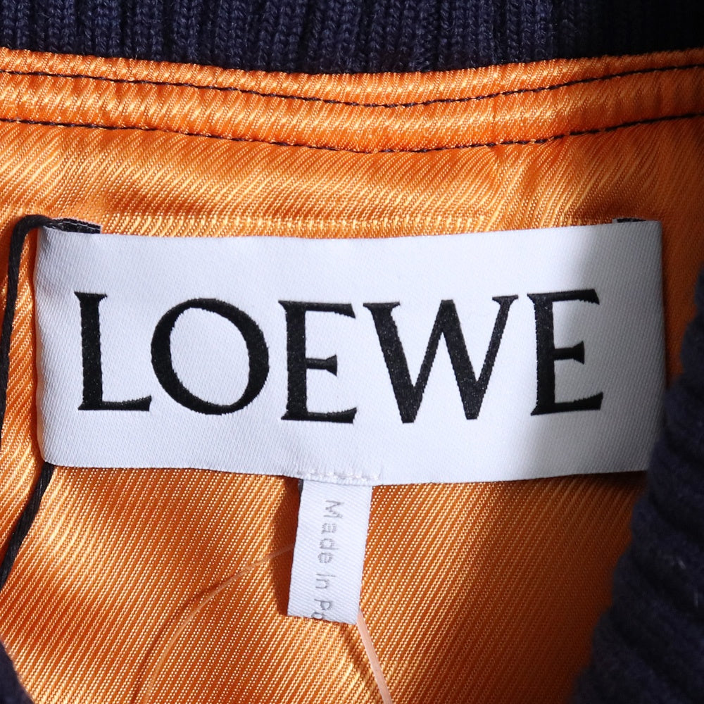 LOEWE Leather Patch Oversized Bomber Jacket Navy Size 42