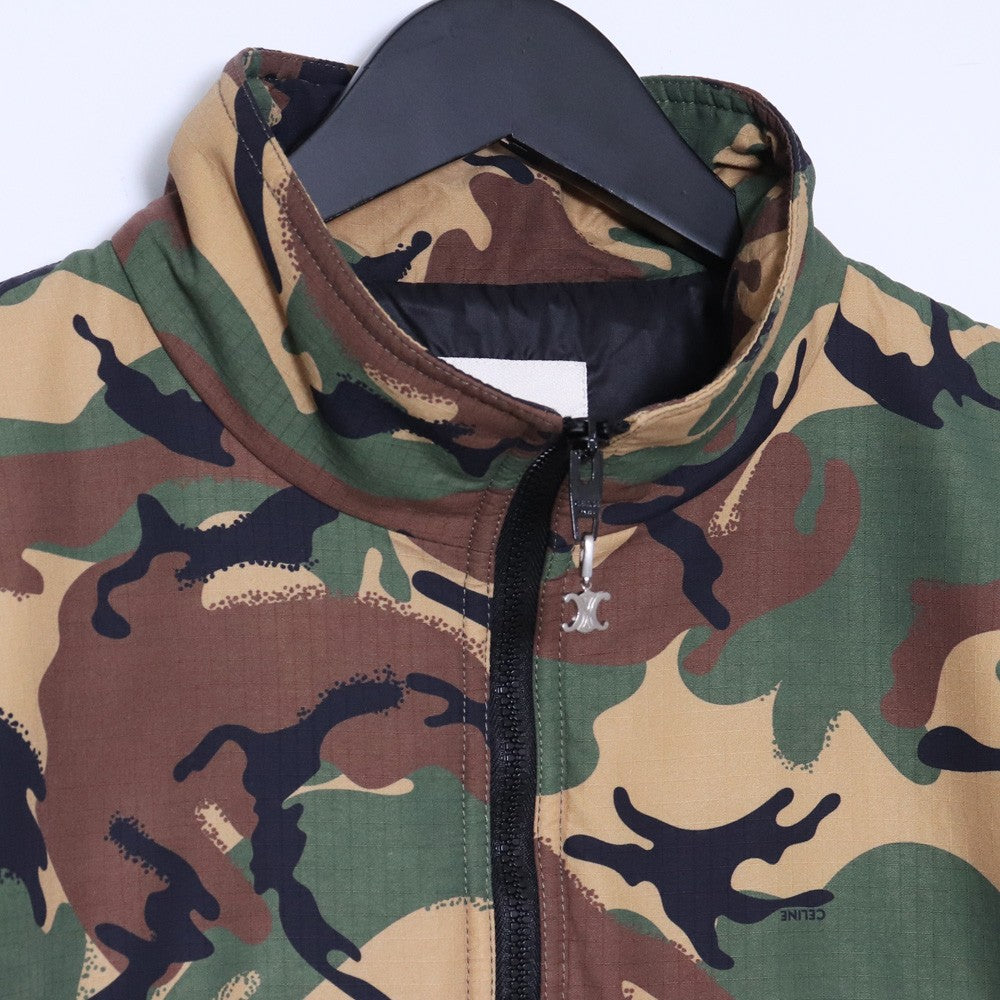 CELINE Camo Bi-Material Half-Zip Fleece Jacket Black Size 50