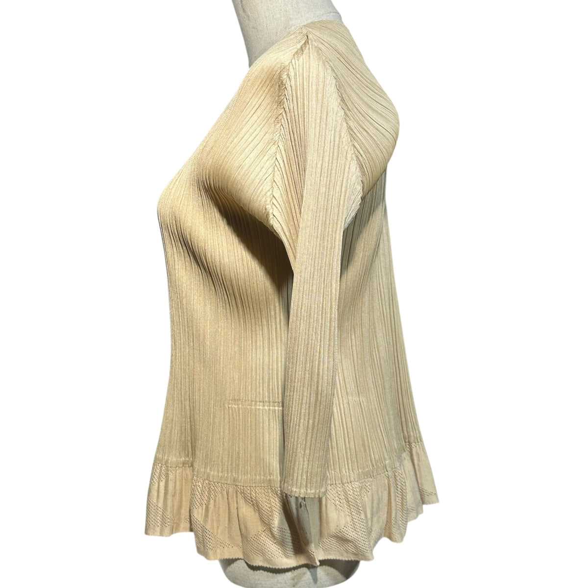 PLEATS PLEASE Mesh Pleated Long-Sleeve Top Size 4