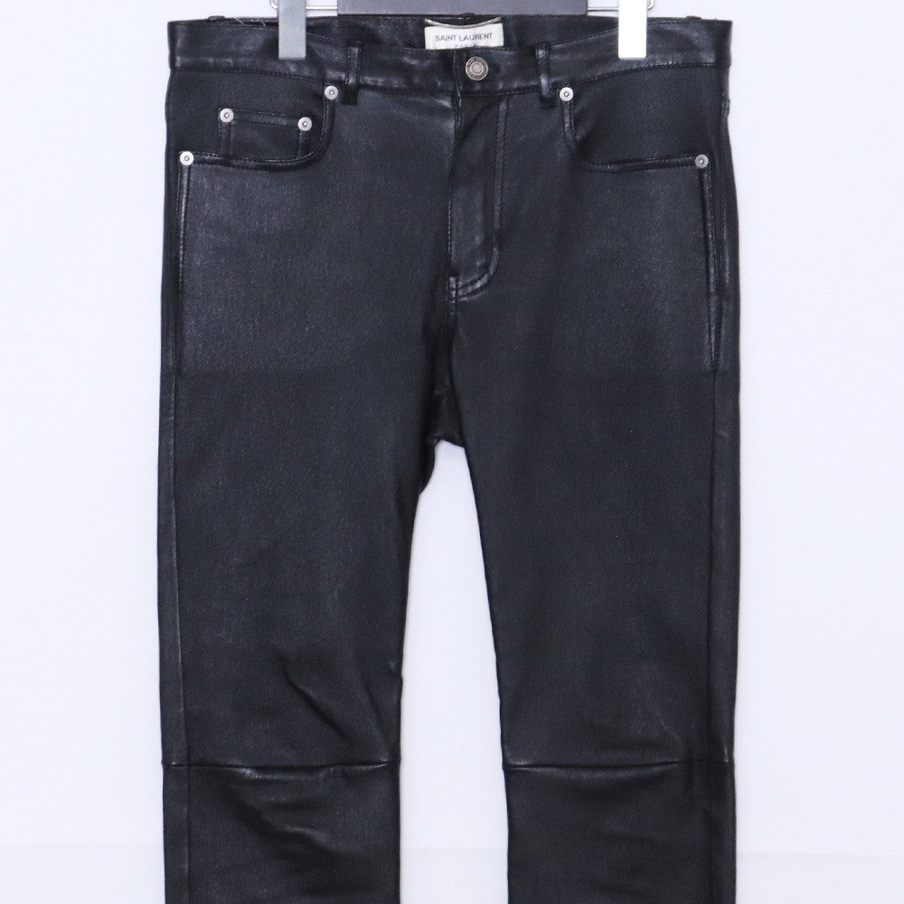 SAINT LAURENT Lamb Leather Skinny Pants Black Size 46