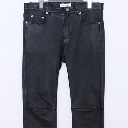 SAINT LAURENT Lamb Leather Skinny Pants Black Size 46