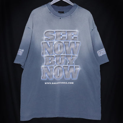 BALENCIAGA 24SS See Now Buy Now T-Shirt Blue Size XL