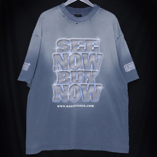 BALENCIAGA 24SS See Now Buy Now T-Shirt Blue Size XL