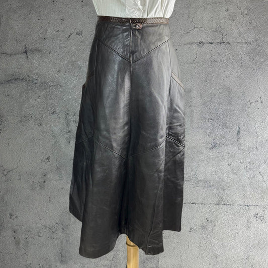 Euro Vintage 80s Snake & Goat Leather Skirt Brown Size M~L