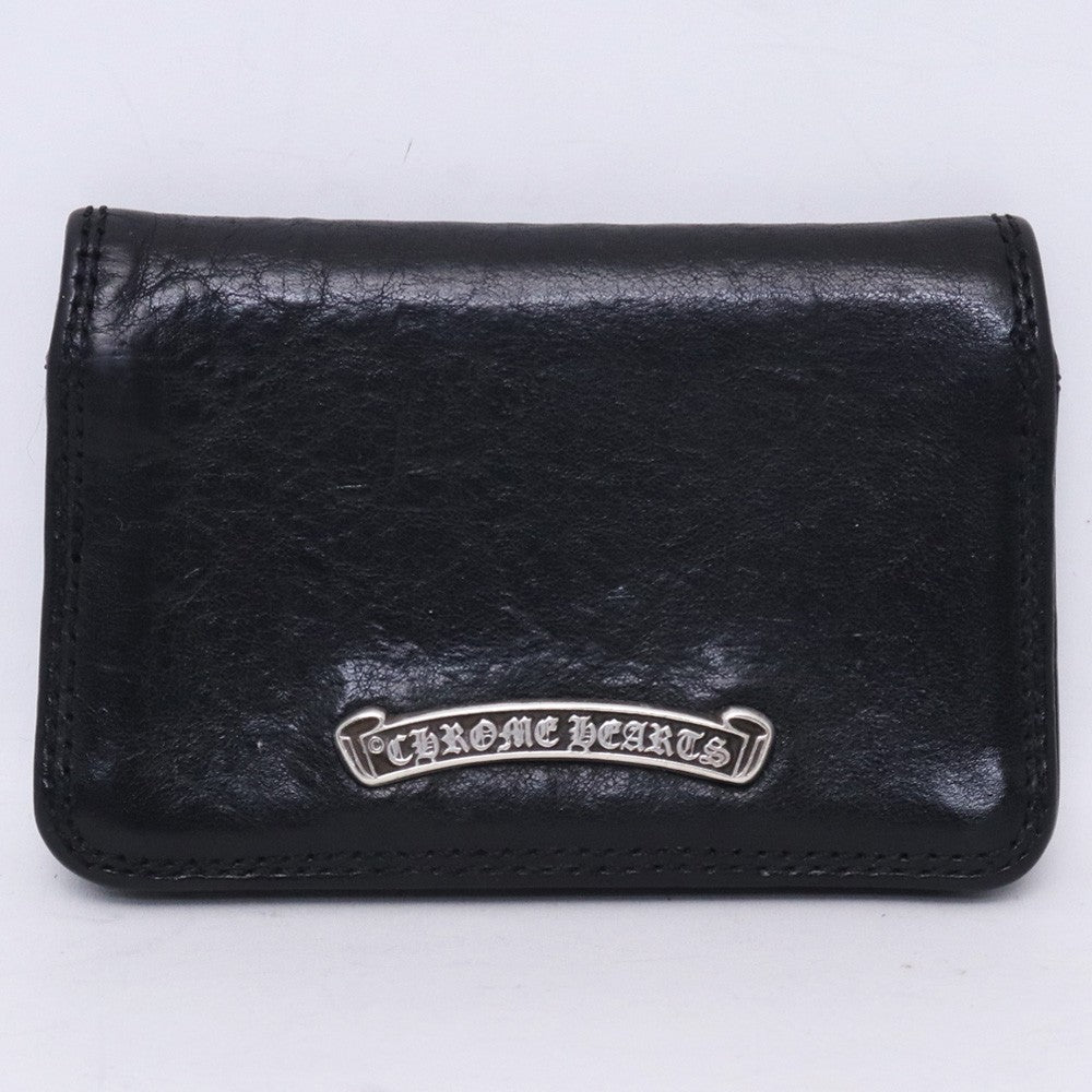 CHROME HEARTS Grommet Leather Card Holder Black Card Case Size F