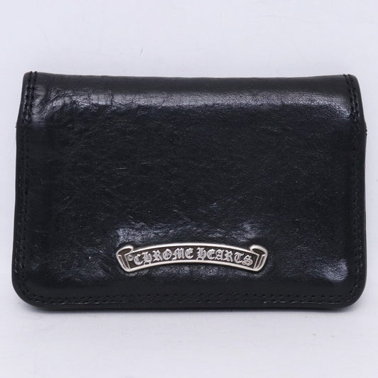 CHROME HEARTS Grommet Leather Card Holder Black Card Case Size F