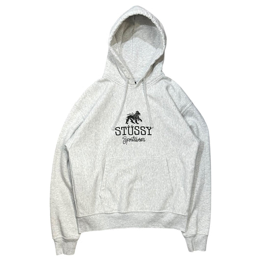 STUSSY 24AW Sport Swear Hood Lion Graphic Light Gray Hoodie Size M