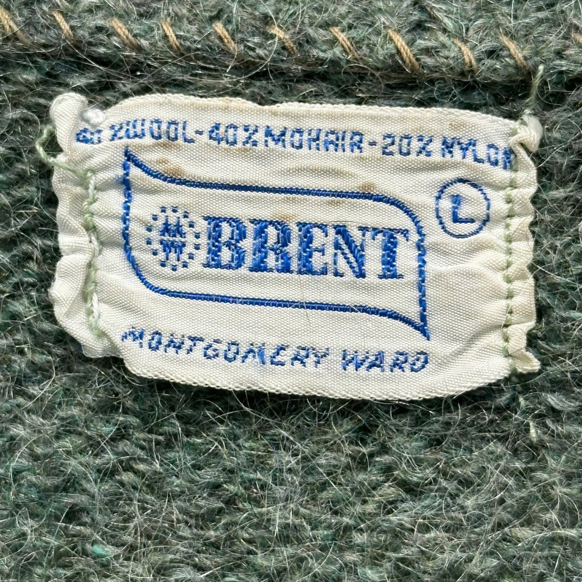 BRENT 60s Shaggy Mohair Cardigan Gray Green Size L