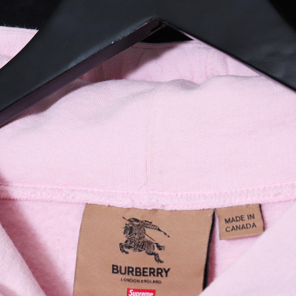 SUPREME 22SS Burberry Box Logo Pullover Hoodie Pink Size XL