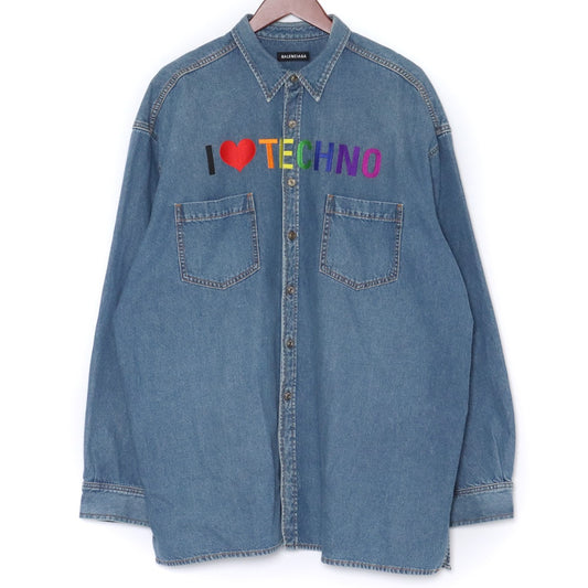 BALENCIAGA 19SS I Love Techno Oversized Denim Shirt Size 39