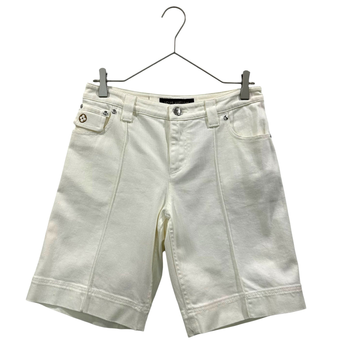 LOUIS VUITTON Monogram Embroidered Denim Shorts Size 38