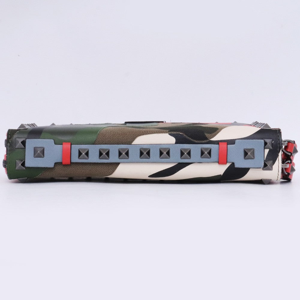 VALENTINO Garavani Camouflage Rockstud Zip Green Long Wallet Size F