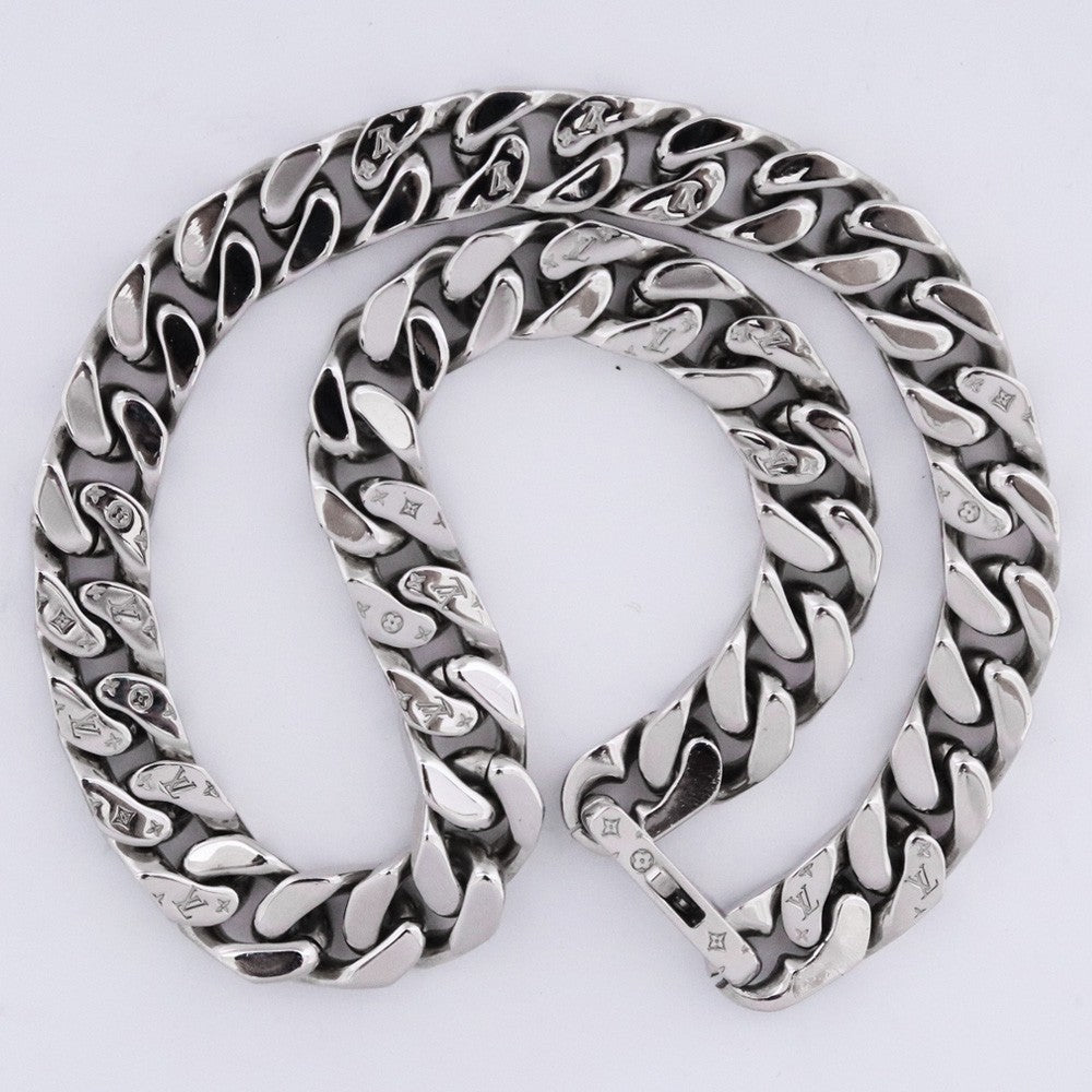 LOUIS VUITTON LV Chain Links Metal Necklace Silver Size F