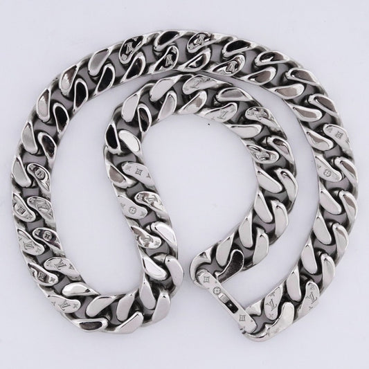 LOUIS VUITTON LV Chain Links Metal Necklace Silver Size F