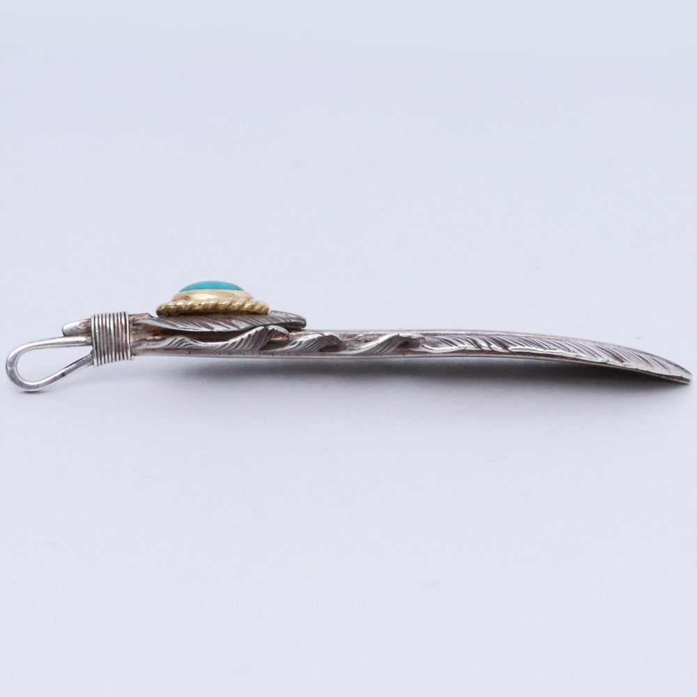 TARO WASHIMI K18 Gold Rope Turquoise Feather Silver L Size L