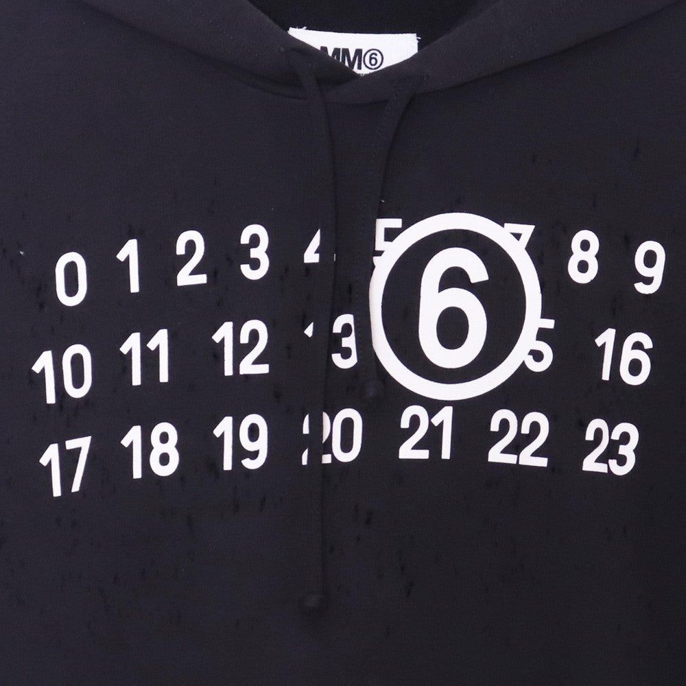 MM6 Number Logo Distressed Hoodie Black Size M