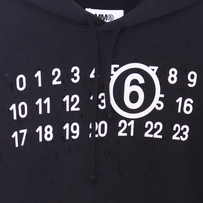 MM6 Number Logo Distressed Hoodie Black Size M