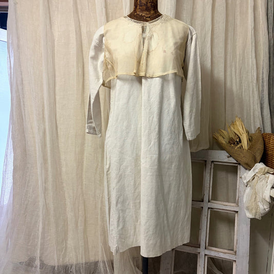 Euro Antique 20s MC Name Stitch Linen Dress