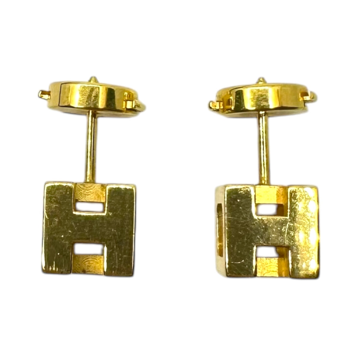 HERMES H Cube Caged Ash Earrings Gold