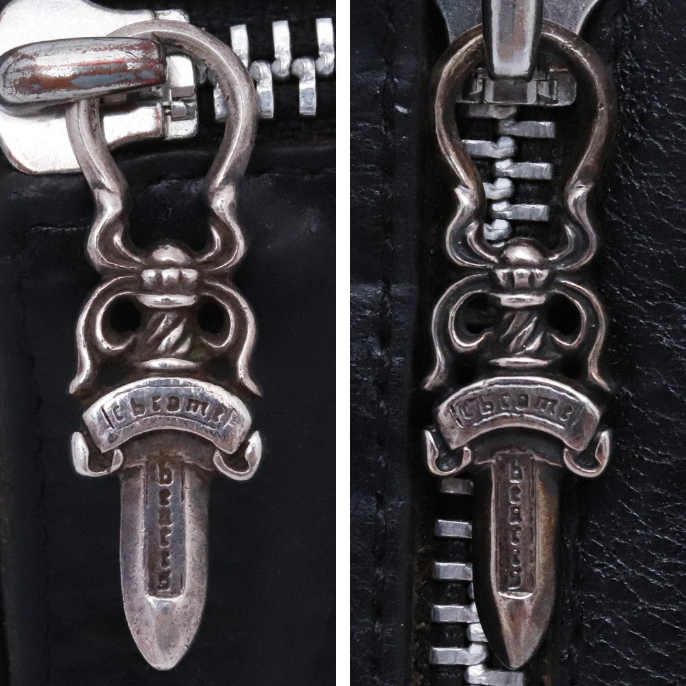 CHROME HEARTS Wave Wallet Cross Button Leather Black Size F