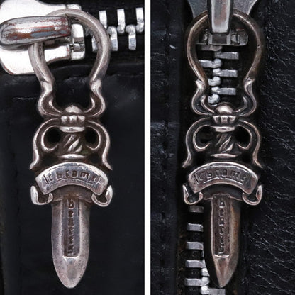 CHROME HEARTS Wave Wallet Cross Button Leather Black Size F