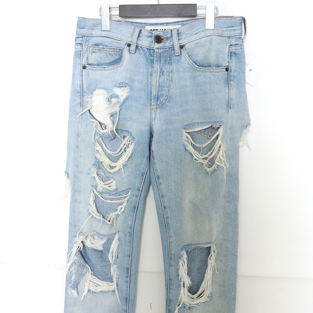 OFF-WHITE Distressed Denim Pants Light Indigo Size 28