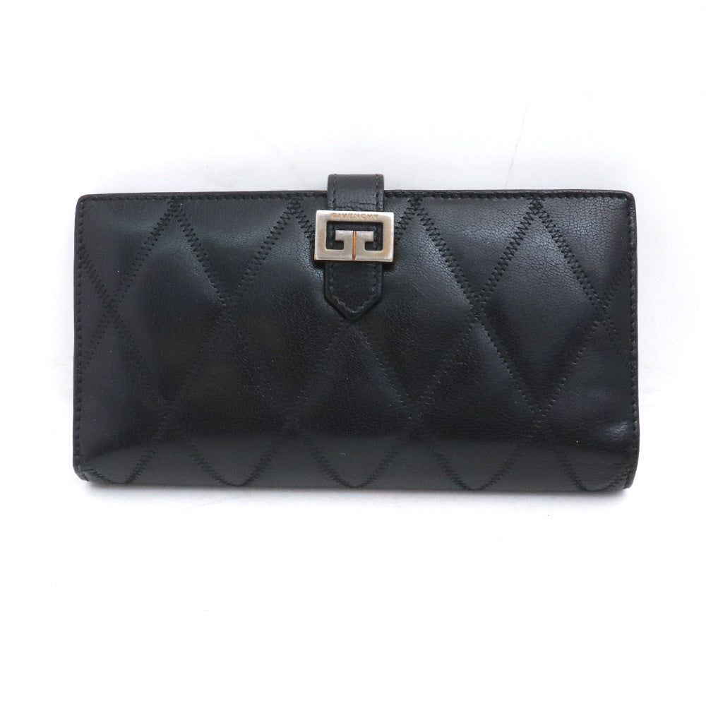 GIVENCHY Diamond Quilted Leather GV3 Wallet Black Size F