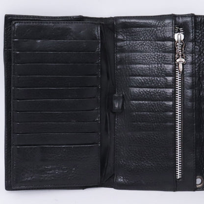 CHROME HEARTS Wave Wallet Cross Button Leather Black Size F