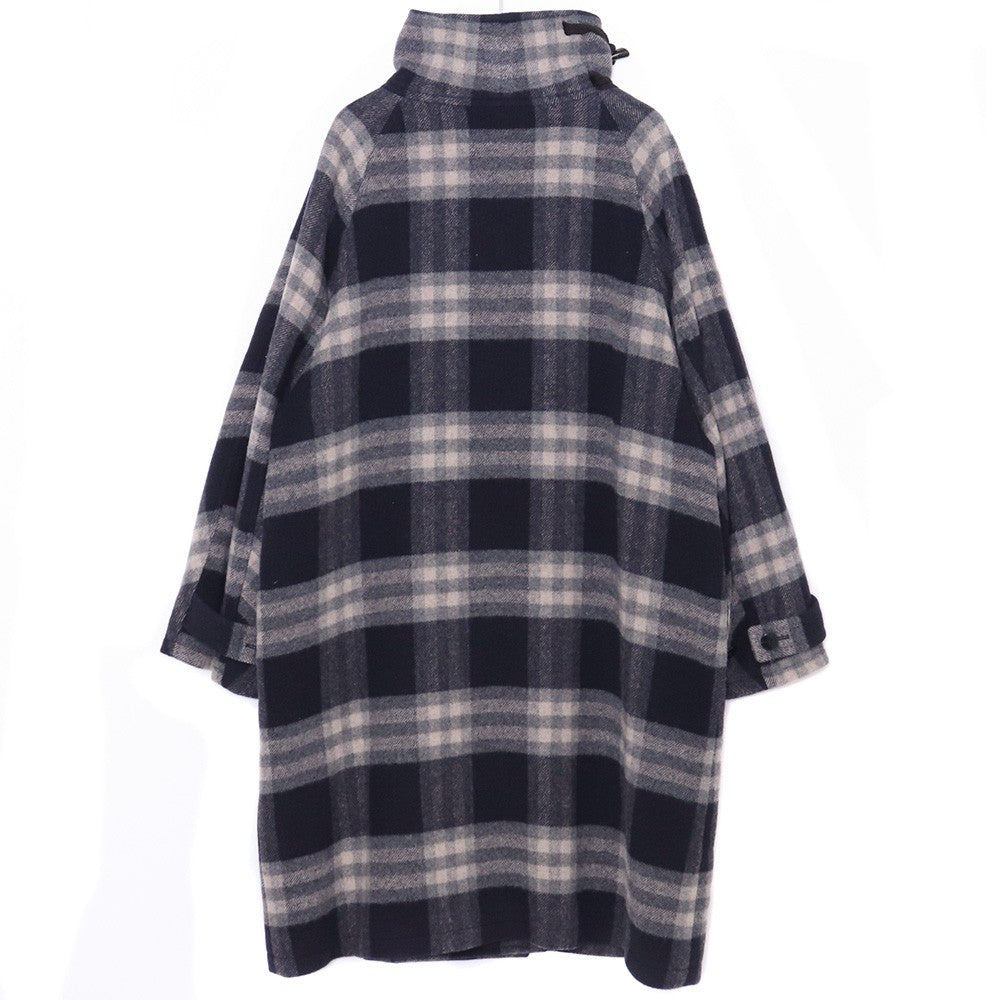 A NOVEL DAY Check Duffle Long Coat Navy Size 2