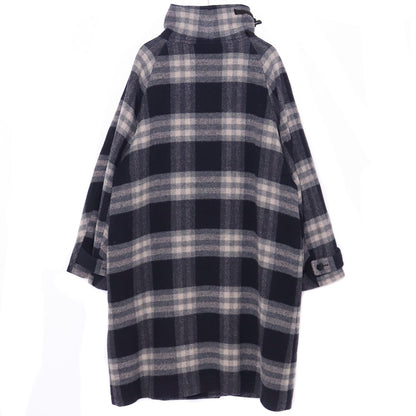 A NOVEL DAY Check Duffle Long Coat Navy Size 2