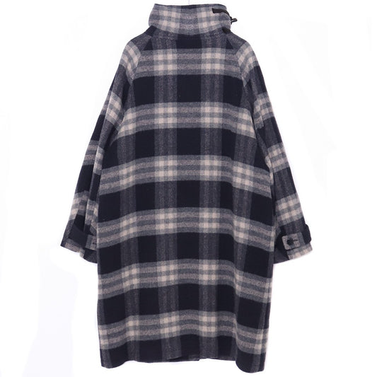 A NOVEL DAY Check Duffle Long Coat Navy Size 2