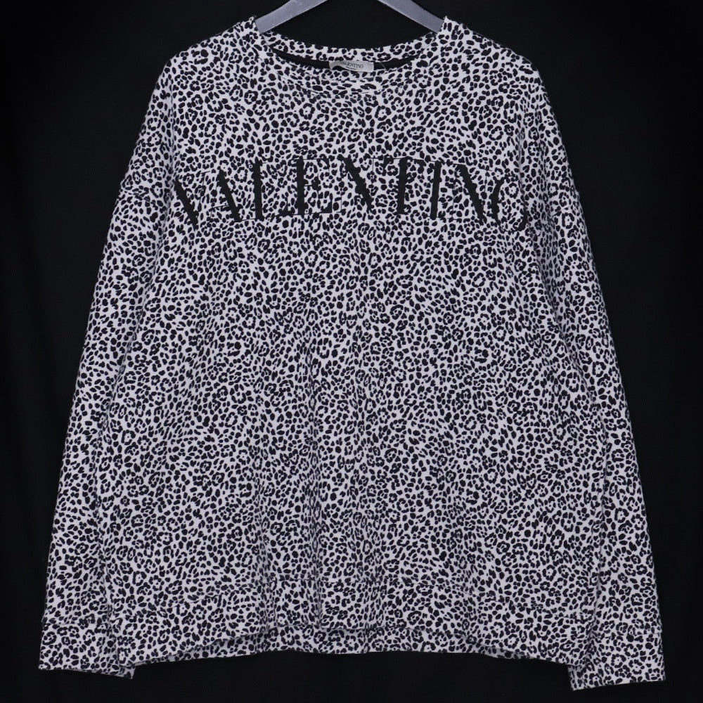 VALENTINO Leopard Print Sweatshirt White Black Size L