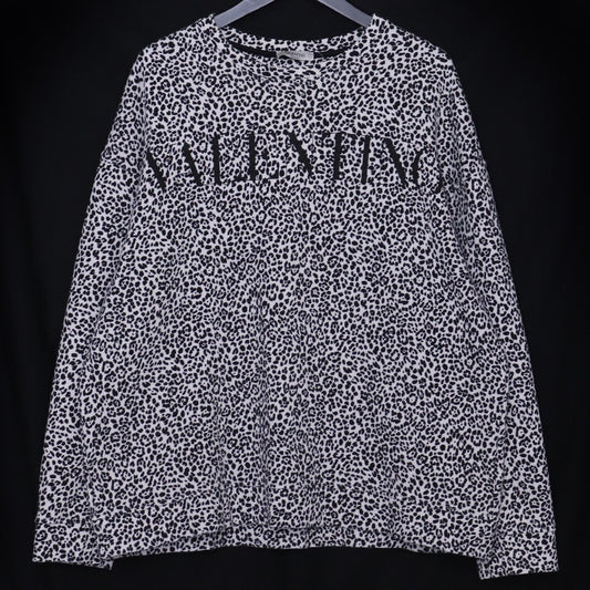 VALENTINO Leopard Print Sweatshirt White Black Size L