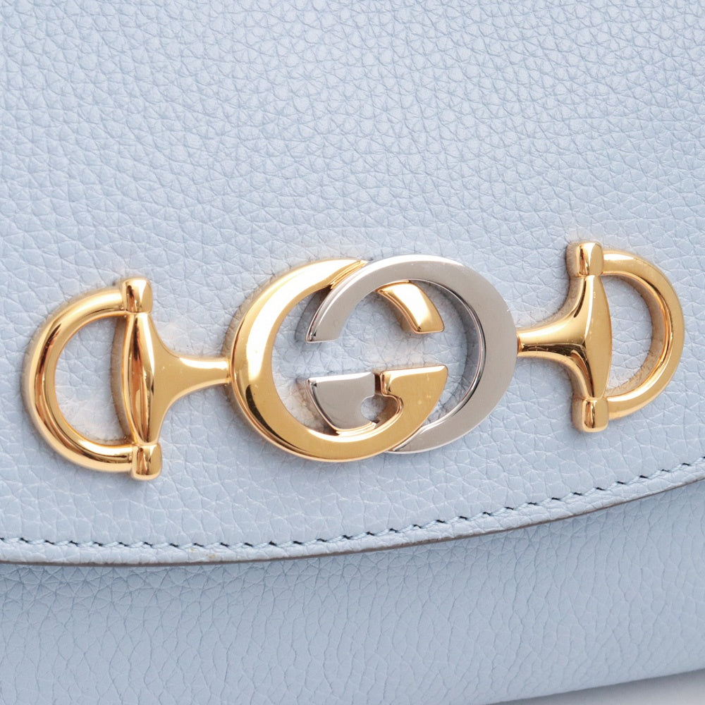 GUCCI ZUMI 2WAY Chain Leather Shoulder Bag Light Blue Size F
