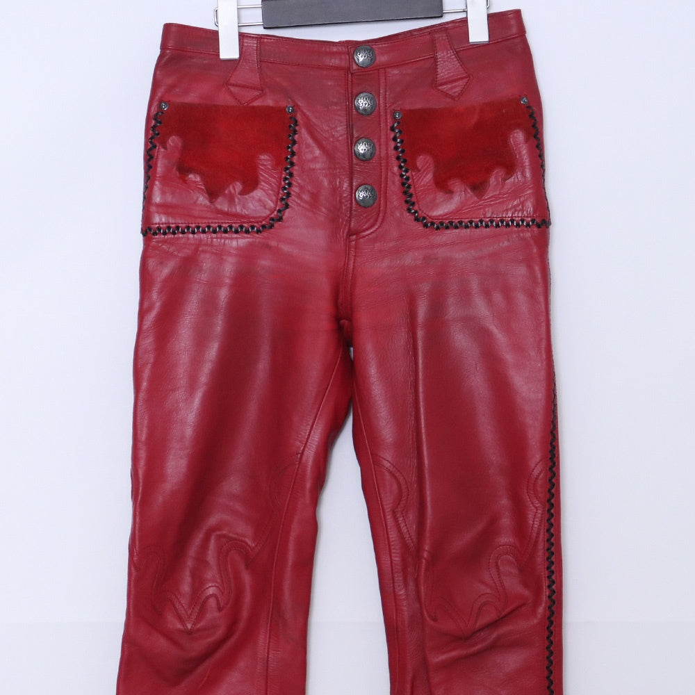 SKKIN Leather Braided Suede Fire Pattern Pants Red Size M