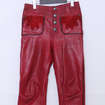 SKKIN Leather Braided Suede Fire Pattern Pants Red Size M