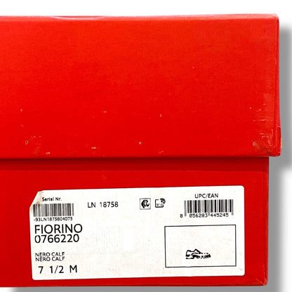 FERRAGAMO FIORINO Calf Leather Derby Black Red Loafers Size 7 1/2