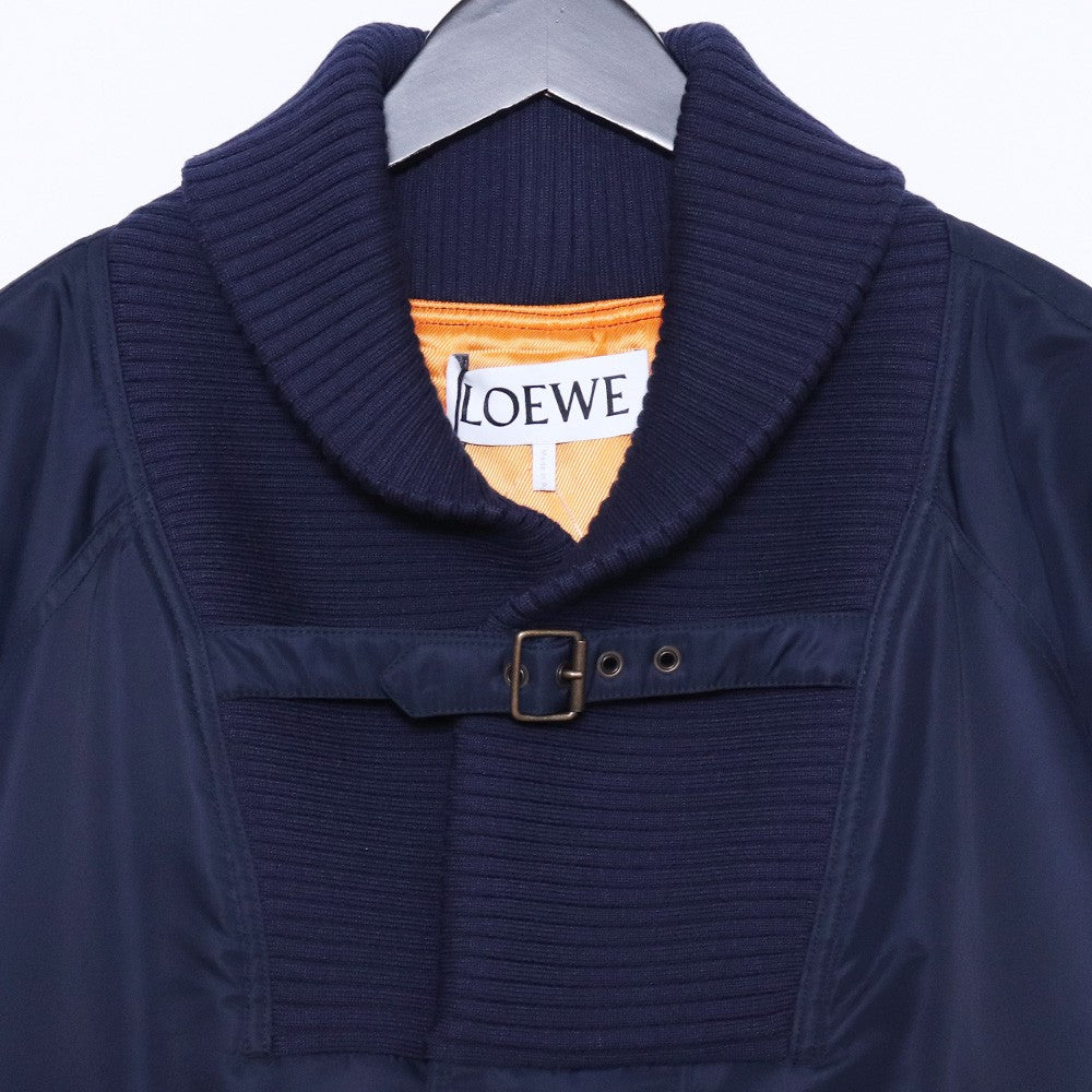 LOEWE Leather Patch Oversized Bomber Jacket Navy Size 42