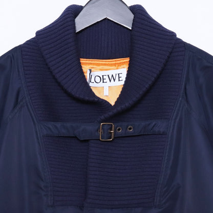 LOEWE Leather Patch Oversized Bomber Jacket Navy Size 42