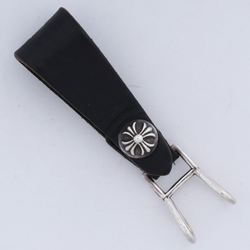 CHROME HEARTS Cross Ball Button Leather Loop Black Belt Size F