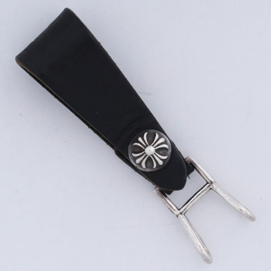 CHROME HEARTS Cross Ball Button Leather Loop Black Belt Size F