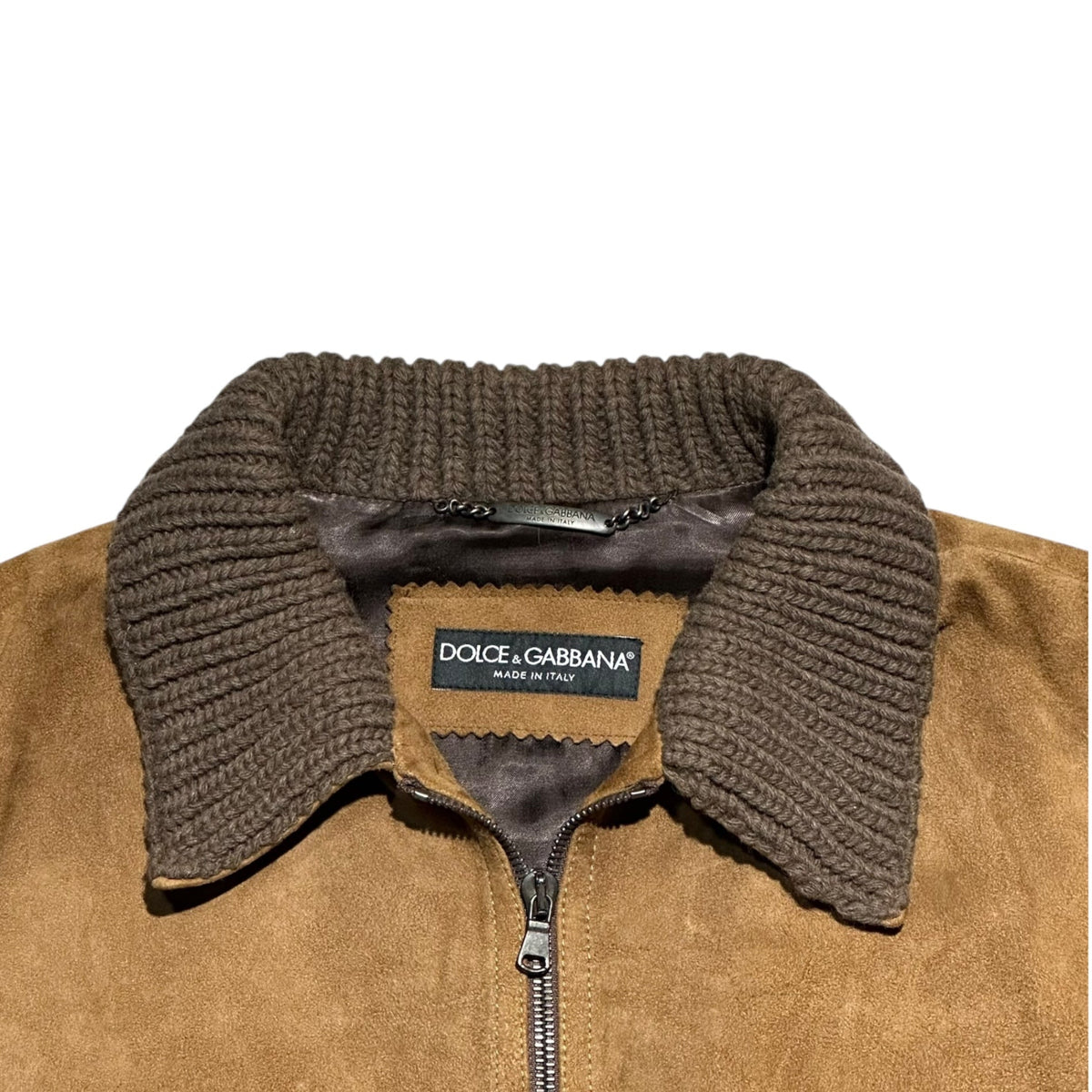 DOLCE&GABBANA Knit Sleeve Suede Zip Jacket Brown Size 48