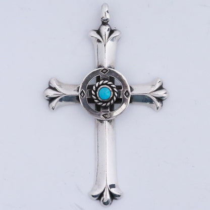 TARO WASHIMI Silver Turquoise Wheel Cross Pendant Size F