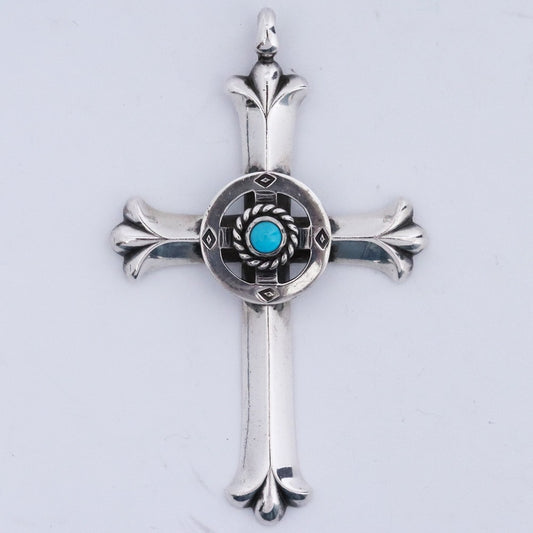 TARO WASHIMI Silver Turquoise Wheel Cross Pendant Size F
