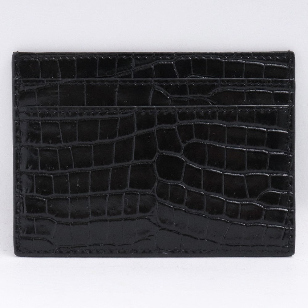 SAINT LAURENT PARIS Cassandra Croc Card Holder Black Card Case Size F
