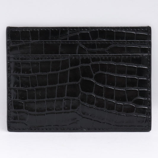 SAINT LAURENT PARIS Cassandra Croc Card Holder Black Card Case Size F