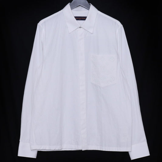 Louis Vuitton Embossed Pocket Long-Sleeve Shirt White Size S