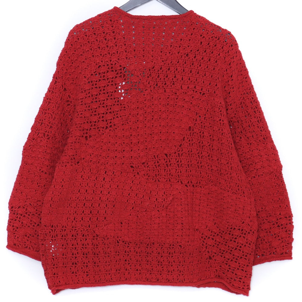 STEAF 25SS Hand Made Patchwork Net Cardigan Coral Red Size M