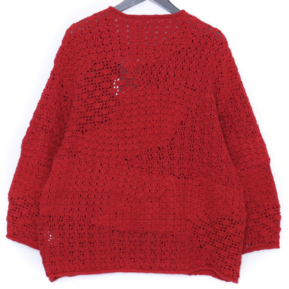 STEAF 25SS Hand Made Patchwork Net Cardigan Coral Red Size M